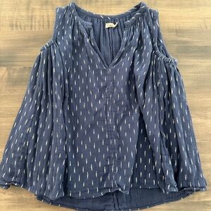 Faherty Navy Blue Cold Shoulder Blouse